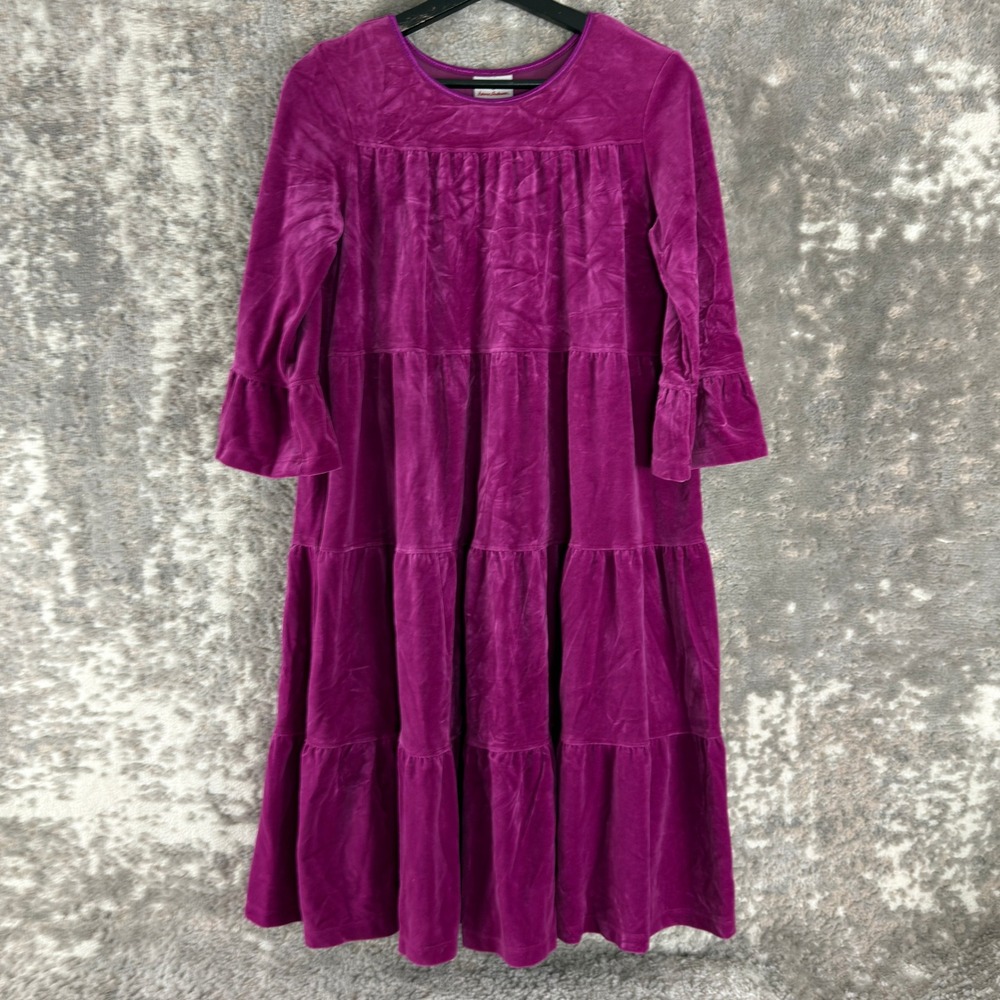 Hanna Andersson Girls Sz 160 US 14 Tiered Velvet Ruffle Dress Purple Long Sleeve
